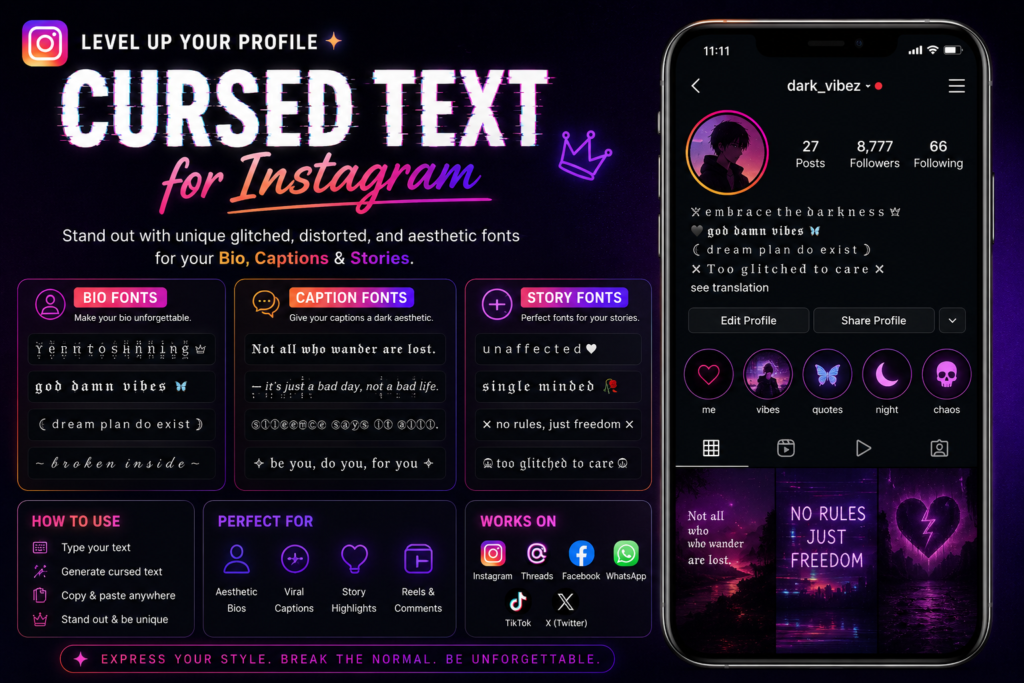 cursed text for instagram bio caption story fonts