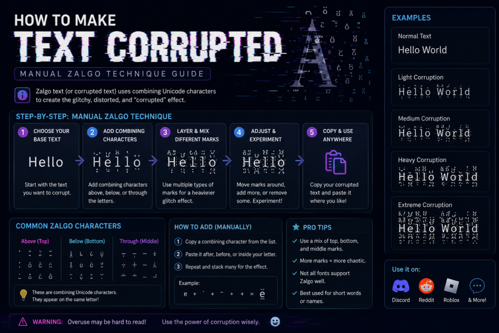 how to make corrupted text zalgo unicode manual technique
