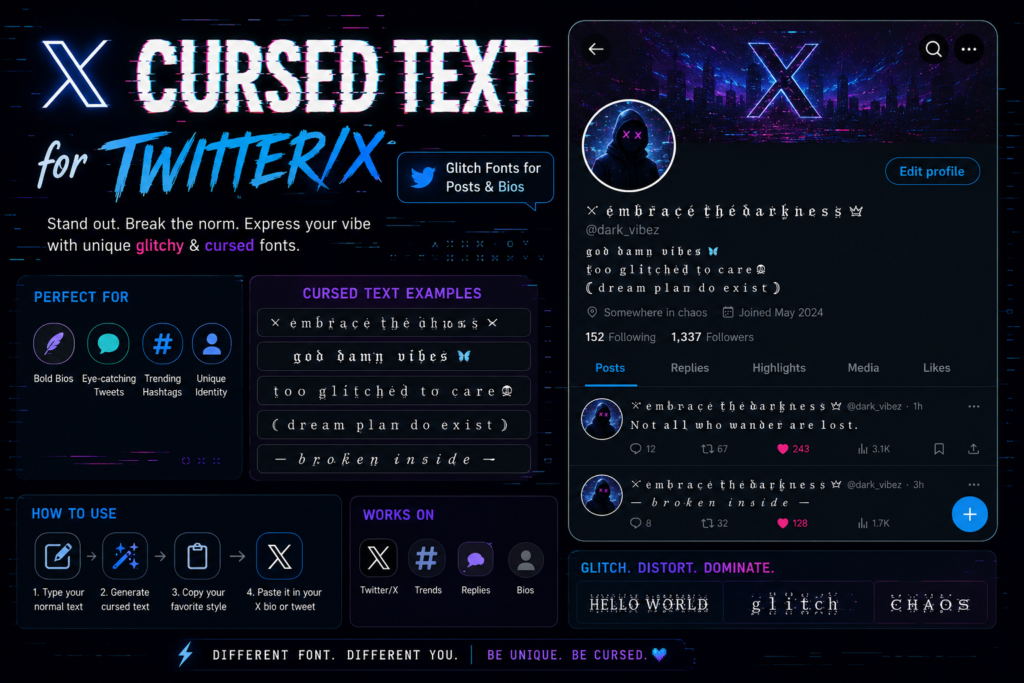 cursed text for twitter x glitch fonts posts bios